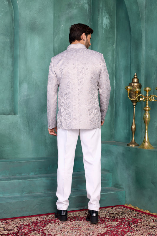 Impressive Grey Floral Jodhpuri Jacket Without Pant for Wedding