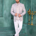 Impressive Grey Floral Jodhpuri Jacket Without Pant for Wedding