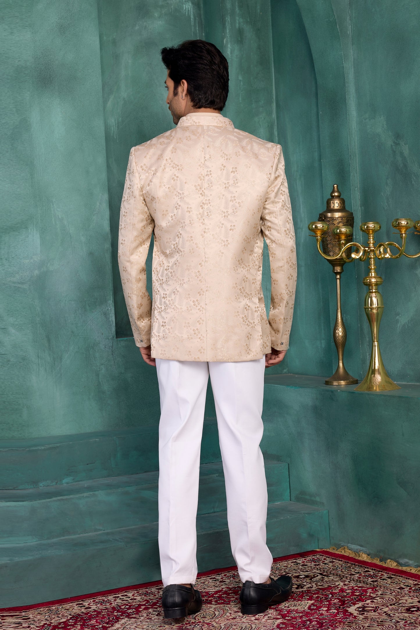 Elegant Cream Floral Jodhpuri Jacket Without Pant for Wedding