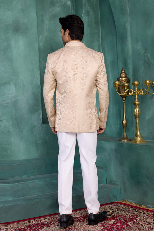 Elegant Cream Floral Jodhpuri Jacket Without Pant for Wedding