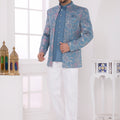 Refreshing Blue Floral Jodhpuri Jacket Without Pant for Wedding