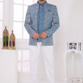 Refreshing Blue Floral Jodhpuri Jacket Without Pant for Wedding