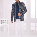 Stunning Navy Blue Floral Jodhpuri Jacket Without Pant for Wedding