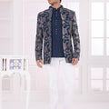 Stunning Navy Blue Floral Jodhpuri Jacket Without Pant for Wedding