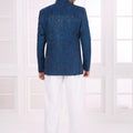 Superb Blue Textured Jodhpuri Jacket Without Pant for Wedding