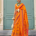 Royal Orange Banarasi Meenakari Print Silk Saree for Wedding