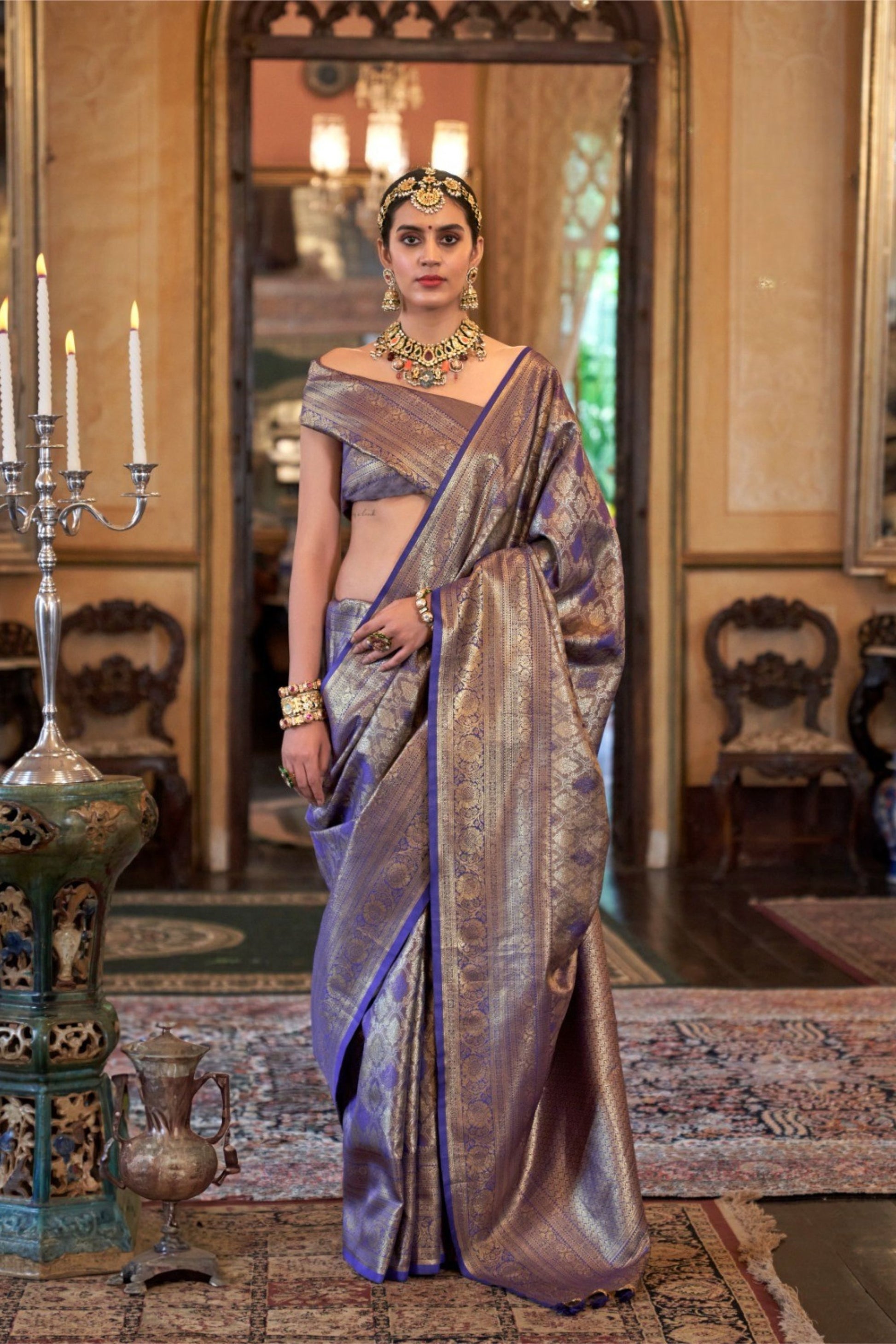 Royal Blue Gold Banarasi Traditional Silk Saree 
