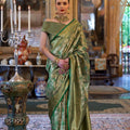  Olive Green Banarasi Traditional Silk Saree 