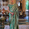  Sea Green Banarasi Silk Saree Golden Zari Weaving and Rich Pallu 