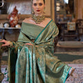 Sea Green Banarasi Silk Saree Golden Zari Weaving and Rich Pallu