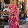 Pink Banarasi Silk Saree with Golden Zari Weaving Contrast Pallu 