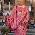 Pink Banarasi Silk Saree with Golden Zari Weaving Contrast Pallu