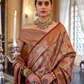 Royal Copper Brown Banarasi Traditional Silk Saree Golden Zari Festive Wear