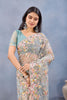 Sea Green Floral Embroidered Net Saree with Designer Border