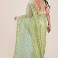 Pistachio Green Net Saree Heavy Sequins Embroidery Designer Blouse