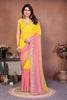 Yellow and Peach Georgette Saree Embroidered Border Work