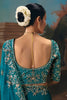 Teal Blue Saree with Silver Floral Embroidery Wedding Silk Saree