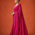 Rani Pink Embroidered Saree with Matching Blouse Party Wear Saree