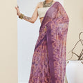 Lavender Floral Printed Designer Saree with Contrast Border