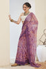 Lavender Floral Printed Designer Saree with Contrast Border