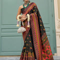 Luxury Black Banarasi Meenakari Print Silk Saree for Wedding