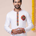 White Rayon Kurta with Multicolor Mirror Embroidery for Navratri Festival