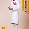 White Rayon Kurta with Multicolor Mirror Embroidery for Navratri Festival