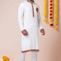 White Rayon Kurta with Multicolor Mirror Embroidery for Navratri Festival