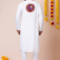 White Rayon Kurta with Multicolor Mirror Embroidery for Navratri Festival