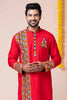 Red Rayon Kurta with Multicolor Mirror Embroidery for Navratri Festival
