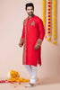 Red Rayon Kurta with Multicolor Mirror Embroidery for Navratri Festival
