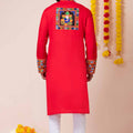 Red Rayon Kurta with Multicolor Mirror Embroidery for Navratri Festival