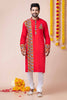 Red Rayon Kurta with Multicolor Mirror Embroidery for Navratri Festival