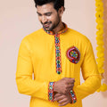 Yellow Rayon Kurta with Multicolor Mirror Embroidery for Navratri Festival