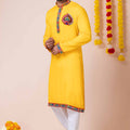 Yellow Rayon Kurta with Multicolor Mirror Embroidery for Navratri Festival