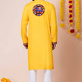Yellow Rayon Kurta with Multicolor Mirror Embroidery for Navratri Festival