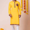 Yellow Rayon Kurta with Multicolor Mirror Embroidery for Navratri Festival