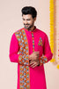 Hot Pink Rayon Kurta with Multicolor Mirror Embroidery for Navratri Festival