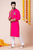 Hot Pink Rayon Kurta with Multicolor Mirror Embroidery for Navratri Festival