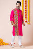 Hot Pink Rayon Kurta with Multicolor Mirror Embroidery for Navratri Festival