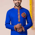 Royal Blue Rayon Kurta with Multicolor Mirror Embroidery for Navratri Festival