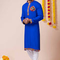 Royal Blue Rayon Kurta with Multicolor Mirror Embroidery for Navratri Festival