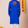 Royal Blue Rayon Kurta with Multicolor Mirror Embroidery for Navratri Festival