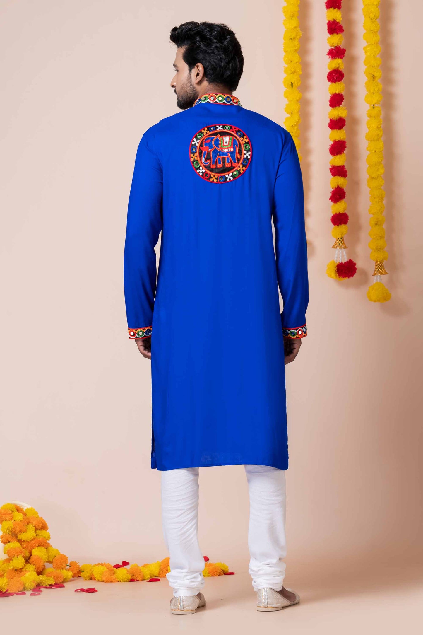 Royal Blue Rayon Kurta with Multicolor Mirror Embroidery for Navratri Festival