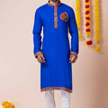 Royal Blue Rayon Kurta with Multicolor Mirror Embroidery for Navratri Festival