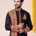 Black Rayon Kurta with Multicolor Mirror Embroidery for Navratri Festival