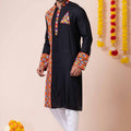 Black Rayon Kurta with Multicolor Mirror Embroidery for Navratri Festival
