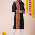 Black Rayon Kurta with Multicolor Mirror Embroidery for Navratri Festival