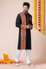 Black Rayon Kurta with Multicolor Mirror Embroidery for Navratri Festival