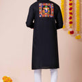 Black Rayon Kurta with Multicolor Mirror Embroidery for Navratri Festival